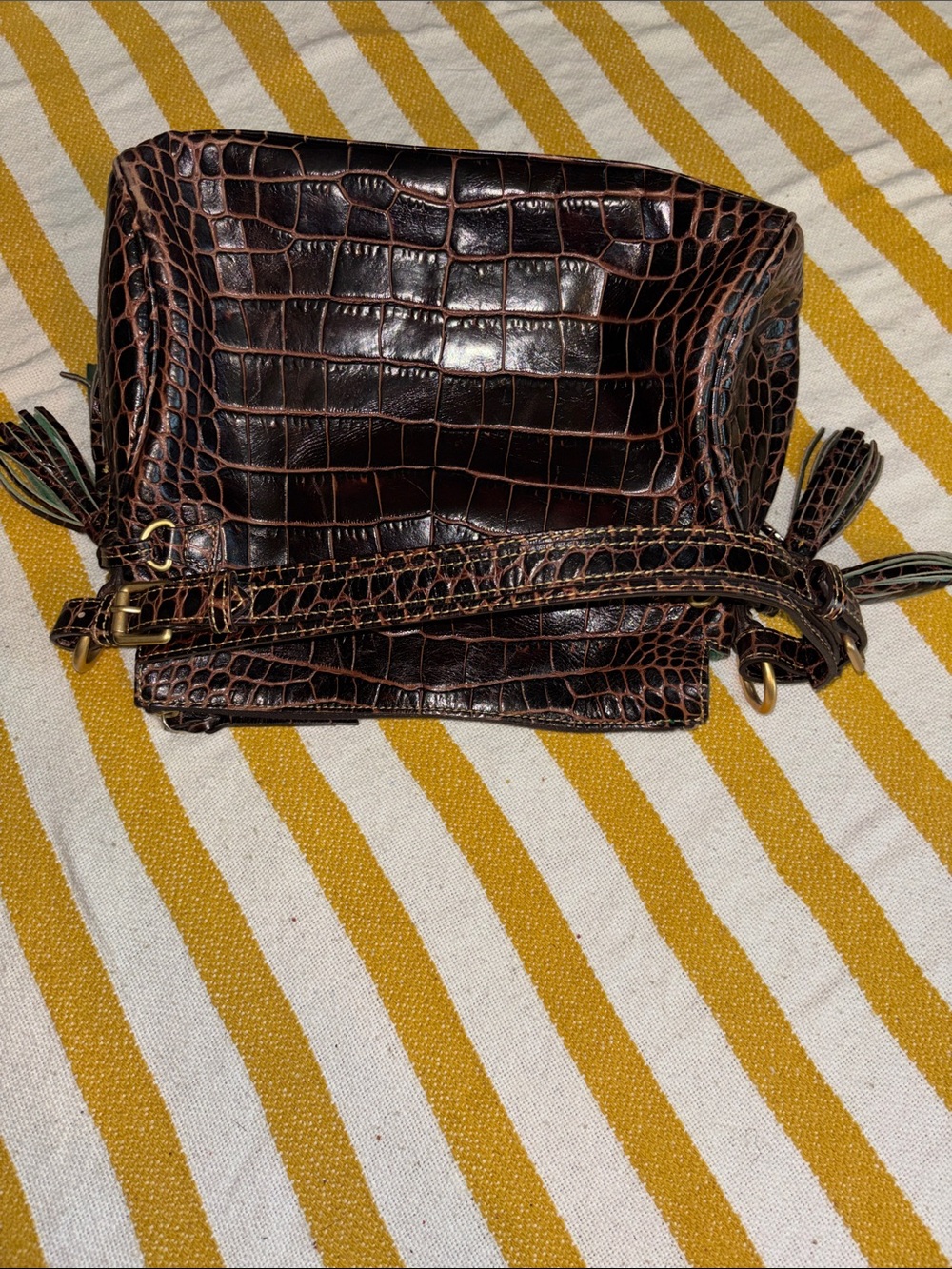 Dooney & Bourke Dark Brown Croc-Shoulder Bag - Picture 8 of 14